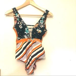 Plunging one piece swimsuit